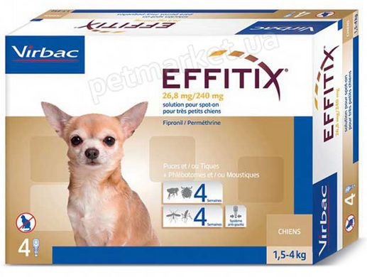 Virbac Effitix - капли от блох и клещей для собак, 40-60 кг - 4 пипетки % Petmarket