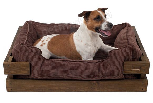 Harley and Cho DREAMER Wood Nature + Brown Velvet - деревянная кровать с вельветовой лежанкой для собак - XXL 120х80 см % Petmarket