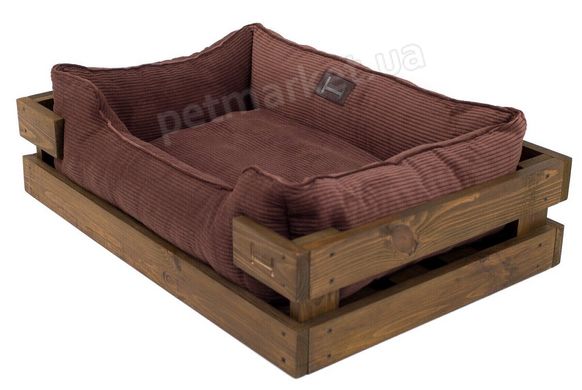 Harley and Cho DREAMER Wood Nature + Brown Velvet - деревянная кровать с вельветовой лежанкой для собак - XXL 120х80 см % Petmarket