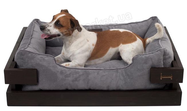 Harley and Cho DREAMER Wood Brown + Gray Velvet - дерев'яне ліжко з вельветовою лежанкою для собак - XXL 120х80 см % Petmarket