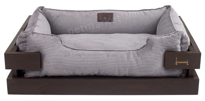 Harley and Cho DREAMER Wood Brown + Gray Velvet - деревянная кровать с вельветовой лежанкой для собак - XXL 120х80 см % Petmarket