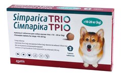 Zoetis Симпарика Трио - таблетка от блох, клещей, гельминтов для собак 10-20 кг - 1 таблетка Petmarket