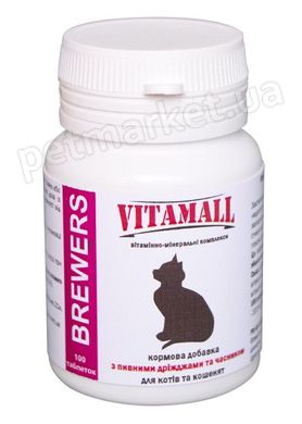 VitamAll BREWERS - добавка с пивными дрожжами и чесноком для котов и котят - 100 табл Petmarket