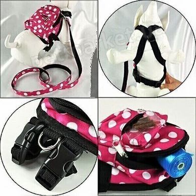 Lovabledog PET BACKPACK - Рюкзак - шлея з повідцем для маленьких собак (горошок) - S, Рожевий Petmarket