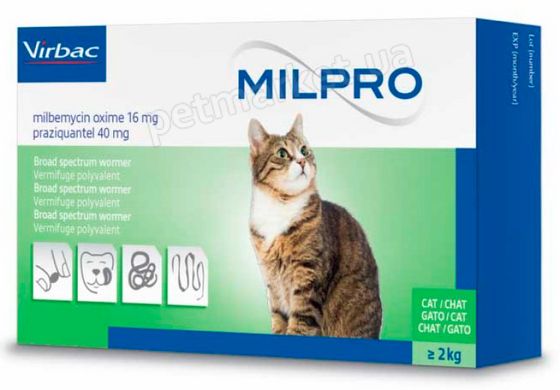 Virbac Milpro таблетки від глистів для котів від 2 кг - 1 табл. % Petmarket