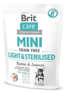 Brit Care Grain Free MINI Light & Sterilised - беззерновой корм для собак мини пород с избыточным весом и стерилизованных (кролик/лосось) - 2 кг Petmarket