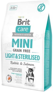Brit Care Grain Free MINI Light & Sterilised - беззерновой корм для собак мини пород с избыточным весом и стерилизованных (кролик/лосось) - 2 кг Petmarket