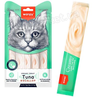 Wanpy Creamy Lickable Treats Tuna & Scallop - рідкі ласощі з тунцем і морським гребінцем для котів Petmarket