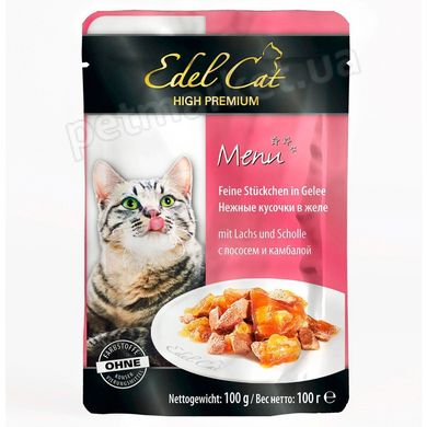 Edel Cat ЛОСОСЬ/КАМБАЛА - консервы для кошек (кусочки в желе) 100 г Petmarket