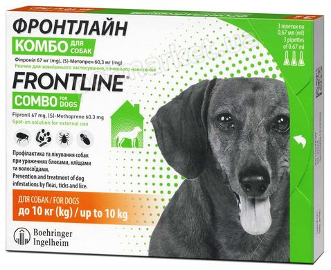 Merial Frontline Combo капли от блох и клещей для собак и щенков весом до 10 кг - 1 пипетка % Petmarket