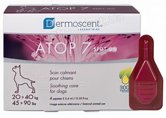 Dermoscent ATOP 7 spot-on краплі на холку при дерматитах і роздратованій шкірі у собак 20-40 кг - 4 піпетки Petmarket