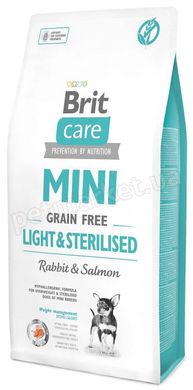 Brit Care Grain Free MINI Light & Sterilised - беззерновой корм для собак мини пород с избыточным весом и стерилизованных (кролик/лосось) - 2 кг Petmarket