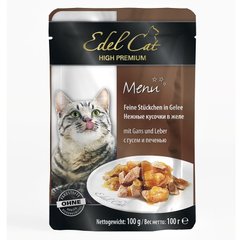 Edel Cat ГУСЬ/ПЕЧЕНЬ - консервы для кошек (кусочки в желе) 100 г х 20 шт Petmarket