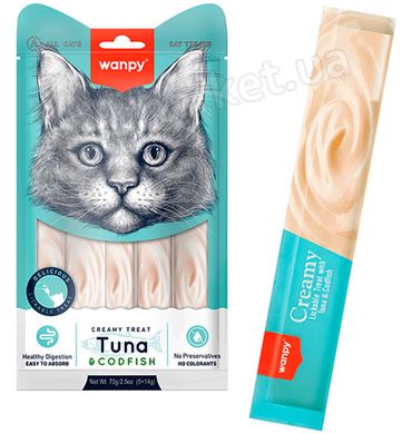 Wanpy Creamy Lickable Treats Tuna & Codfish - жидкое лакомство с тунцом и треской для котов Petmarket