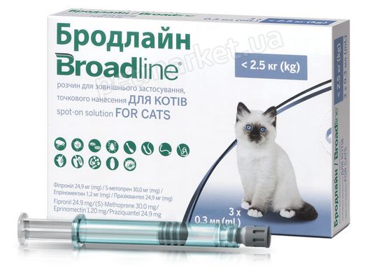 BROADLINE - краплі на холку від внутрішніх і зовнішніх паразитів у кішок до 2,5 кг - 1 шт. % Petmarket