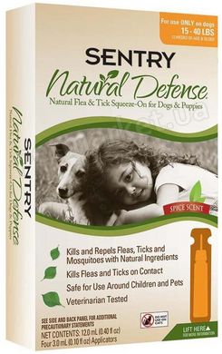 Sentry Natural Defense натуральные капли от блох и клещей для собак 7-18 кг - 1 пипетка Petmarket