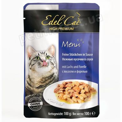 Edel Cat ЛОСОСЬ/ФОРЕЛЬ - консервы для кошек (кусочки в соусе) 100 г Petmarket