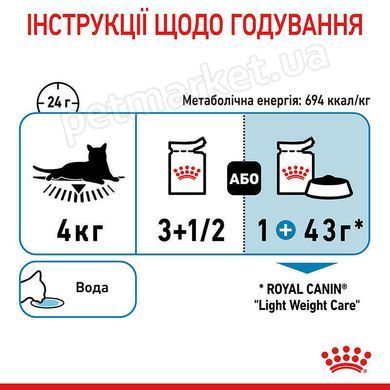 Royal Canin Light Weight вологий корм для підтримки ваги кішок (шматочки у соусі) - 85 г % Petmarket