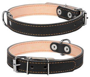 Collar Подвійний шкіряний нашийник для собак - 32-40 см, Чорний Petmarket