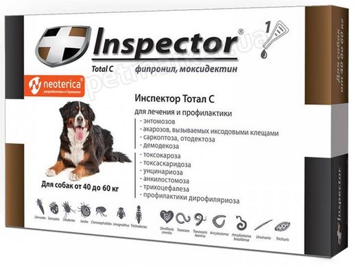 Inspector TOTAL C - краплі від зовнішніх і внутрішніх паразитів для собак 40-60 кг % Petmarket