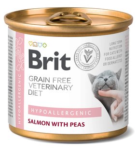 Brit GF VetDiet Hypoallergenic - беззерновий вологий корм для котів з харчовою алергією та непереносимістю (лосось/горох) Petmarket