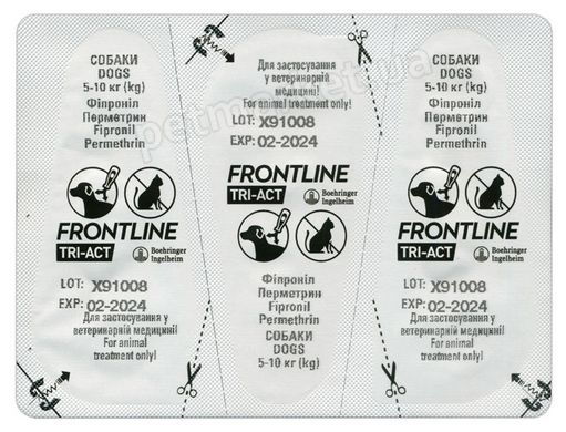 Merial FRONTLINE TRI-ACT - Фронтлайн Три Акт Spot-On S - краплі від бліх, кліщів і комах для собак 5-10 кг - 1 піпетка % Petmarket