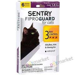 Sentry FIPROGUARD - Фіпрогард - краплі від бліх, кліщів і вошей для кішок - 1 піпетка Petmarket