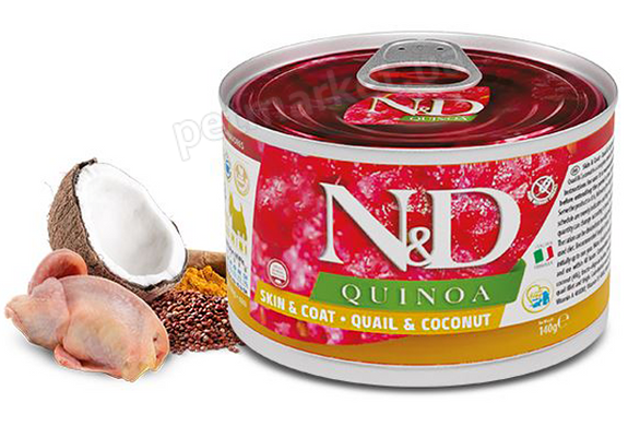 Farmina N&D Quinoa Skin & Coat Dog Adult Mini Quail & Coconut - консерви для здоров'я шкіри та шерсті собак міні порід (перепілка/кокос) Petmarket