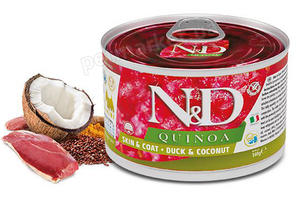 Farmina N&D Quinoa Skin & Coat Dog Adult Mini Duck & Coconut - консерви для здоров'я шкіри та шерсті собак міні порід (качка/кокос) Petmarket