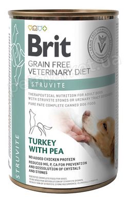 Brit GF VetDiet Struvite - беззерновой влажный корм для собак с заболеваниями нижних мочевыводящих путей (индейка/горошек) Petmarket