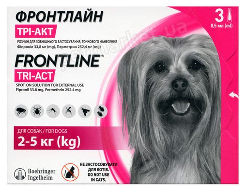 Merial FRONTLINE TRI-ACT - Фронтлайн Три Акт Spot-On XS - краплі від бліх, кліщів і комах для собак 2-5 кг - 1 піпетка % Petmarket
