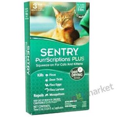 Sentry PurrScriptions - ПурСкрипшнс - капли от блох и клещей для кошек и котят до 2,2 кг - 1 пипетка Petmarket