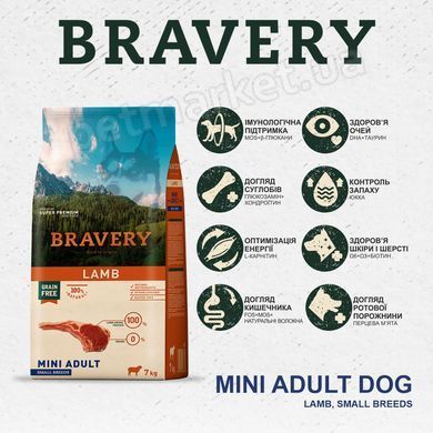 Bravery Lamb Mini сухий корм для собак дрібних порід (ягня), 7 кг Petmarket