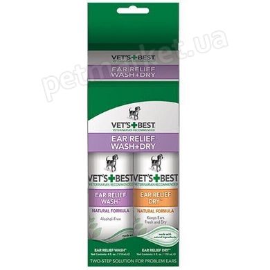 Vet’s Best EAR RELIEF WASH & DRY Combo Kit - набор для чистки ушей собак Petmarket