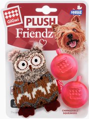 GiGwi Plush Friendz Сова - мягкая игрушка с заменяемыми пищалками для собак, 10 см Petmarket