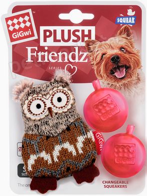 GiGwi Plush Friendz Сова - мягкая игрушка с заменяемыми пищалками для собак, 10 см Petmarket