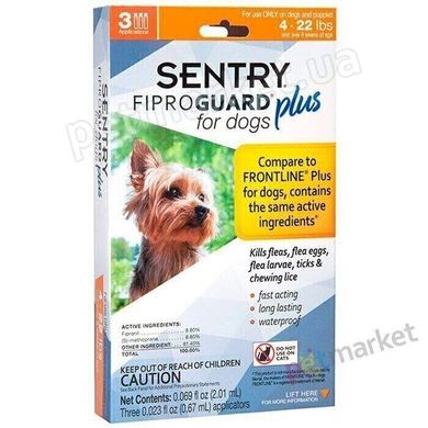Sentry FIPROGUARD PLUS S - Фіпрогард Плюс - краплі від бліх, кліщів і вошей для собак до 10 кг - 1 піпетка % Petmarket