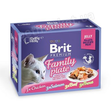 Brit Premium Family Plate Jelly - Семейная тарелка 4 вкуса - набор влажных кормов для кошек (12 шт. х 85 г) Petmarket