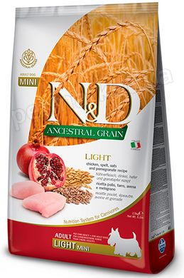 N&D Adult Mini Light Chicken & Pomegranate низькозерновий корм для собак міні порід із зайвою вагою - 2,5 кг Petmarket