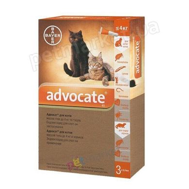 Bayer ADVOCATE - комплексное средство от паразитов для кошек до 4 кг и хорьков - 1 пипетка % Petmarket