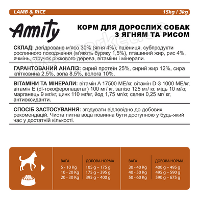 Amity LAMB & RICE - корм для собак (ягня/рис) - 15 кг Petmarket