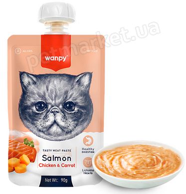 Wanpy Salmon, Chicken & Carrot - Крем-пюре з лососем, куркою та морквою для котів Petmarket